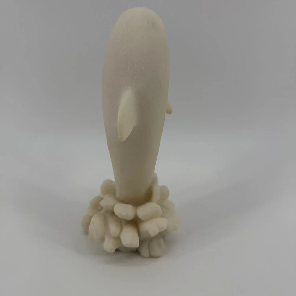 Vintage Hand Carved Alabaster Dolphin Sculpture Figure Cream Coastal Ocean 7